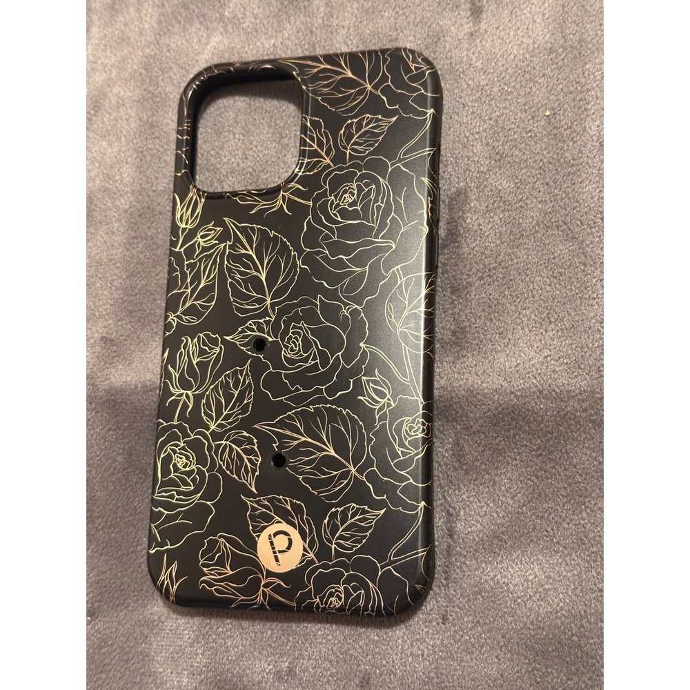 Loopy Case iPhone 12 Pro Max 6.7 Black Gold Floral Rose Compostable Phone Cover